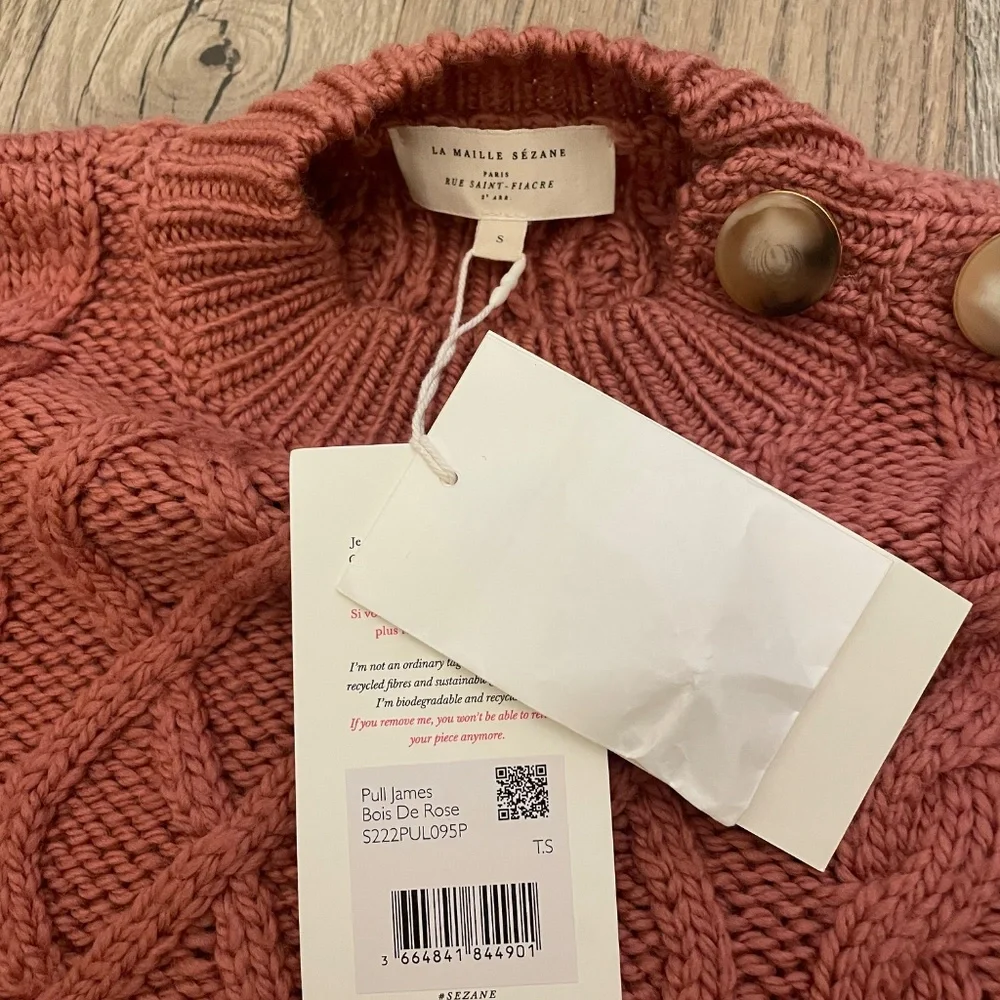 NWT Sezane James Jumper Sweater Knitted in Rosewood Merino Wool - Size Small - Picture 5 of 7